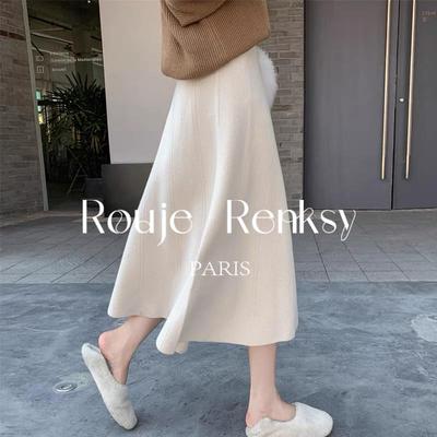 法国Rouje Renksy法式秋冬季白色针织毛呢半身裙女高腰小个子伞裙