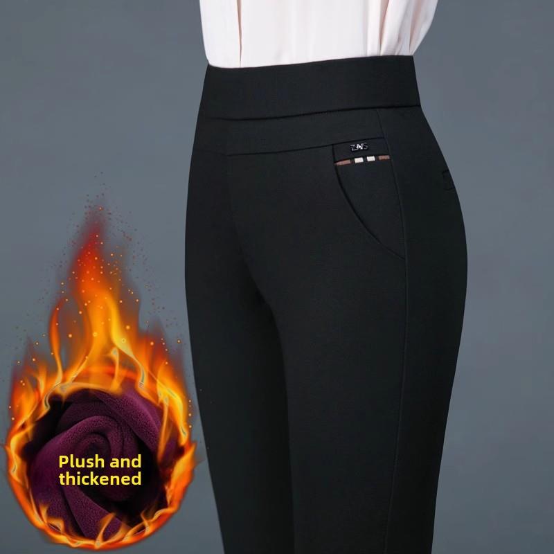 高档妈妈裤子女新款弹力哈伦裤秋冬加绒加厚大码中老年直筒女裤