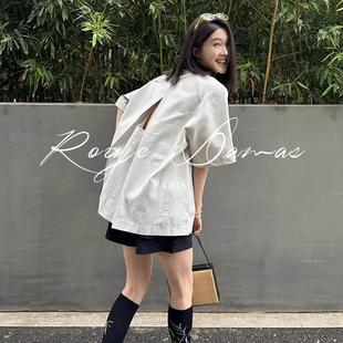 t恤女2025年新款 灰色短袖 宽松设计感后背镂空上衣 Damas法式 Rouje