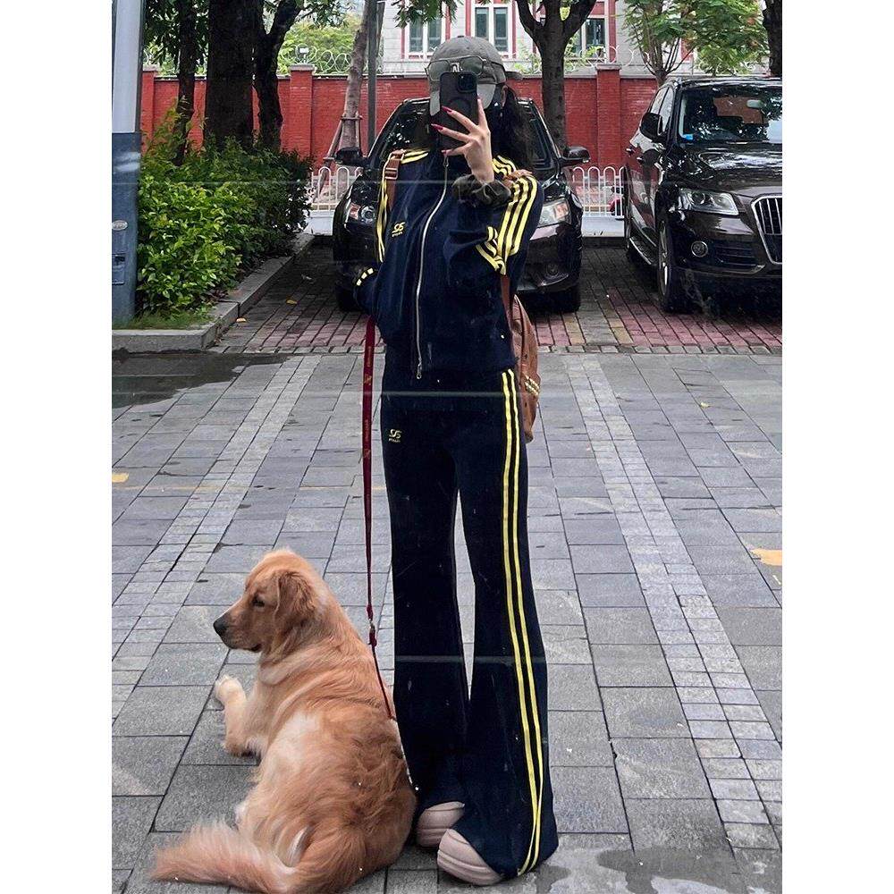 英国DGKP美式覆古休闲运动套装女春秋开衫卫衣长裤两件套