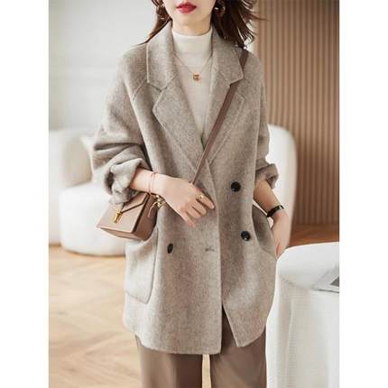 艾丽恩裳高端双面羊绒大衣女秋冬韩版时尚宽松小个子羊毛呢外套潮