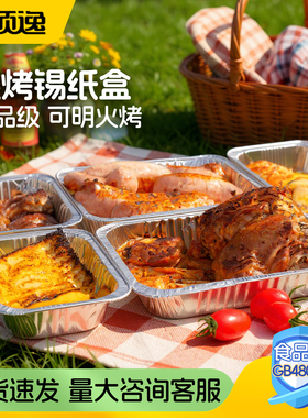 顶逸锡纸盒烧烤专用家用野餐露营食品级大号长方形可明火锡纸盘