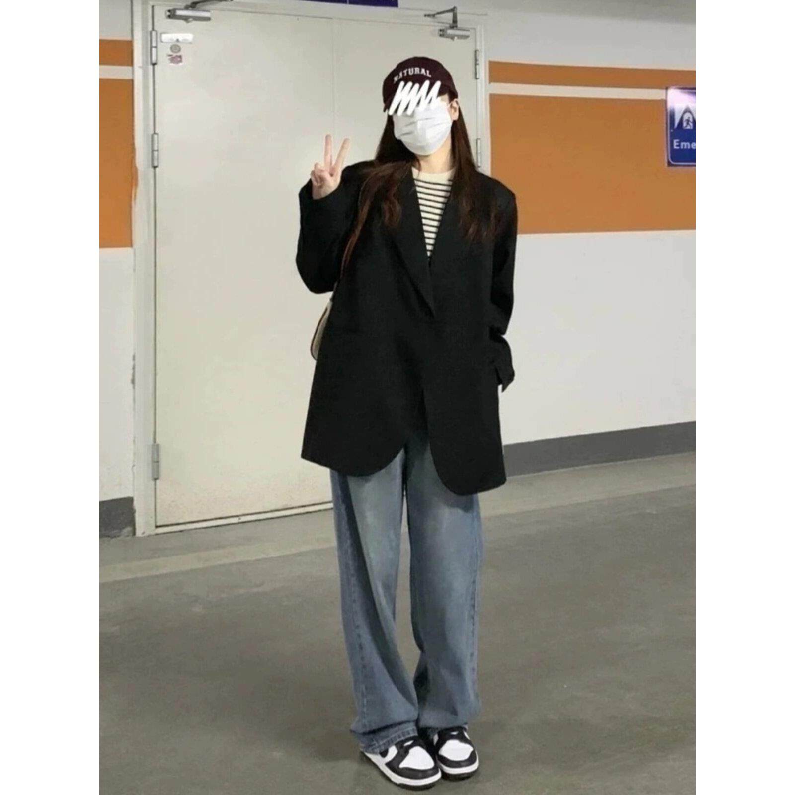 Wfyo/女装高端黑色西装夹克2025春秋季新韩式新时髦宽松西装趋势