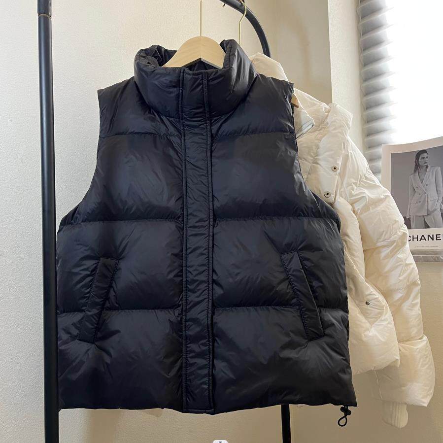 欧洲站秋冬立领白鸭绒羽绒马甲女新款外穿宽松休闲大码马夹外套潮