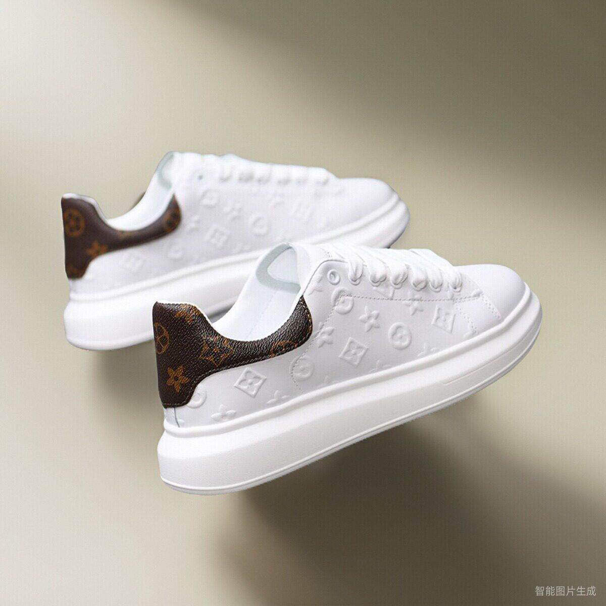 欧洲站潮牌男鞋2024年新款休闲真皮百搭印花小白鞋内增高情侣板鞋