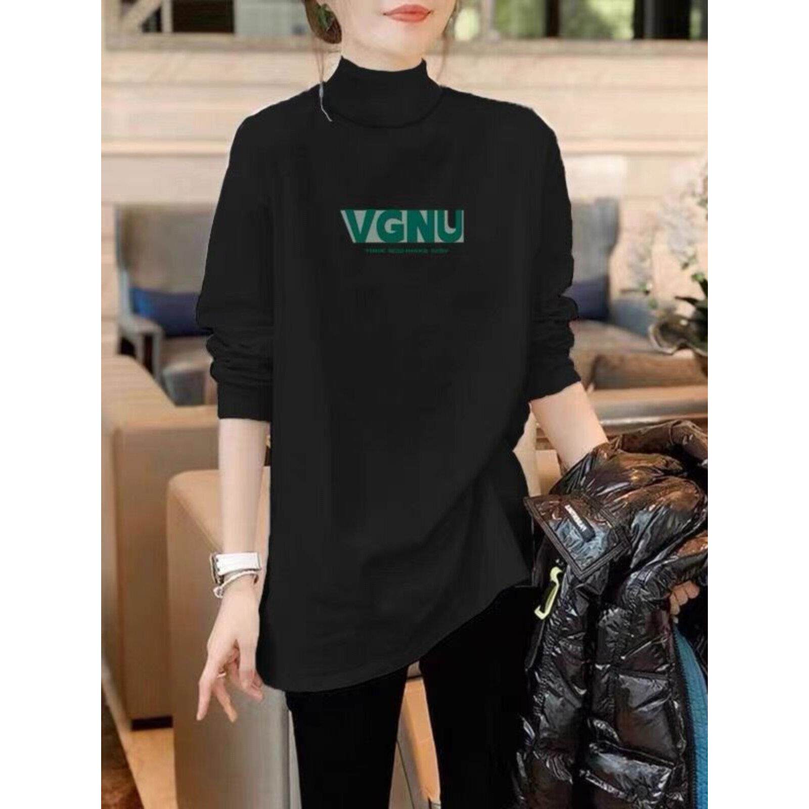 韩国中长款半高领打底衫女秋冬长袖t恤内搭2025新款薄款黑色上衣