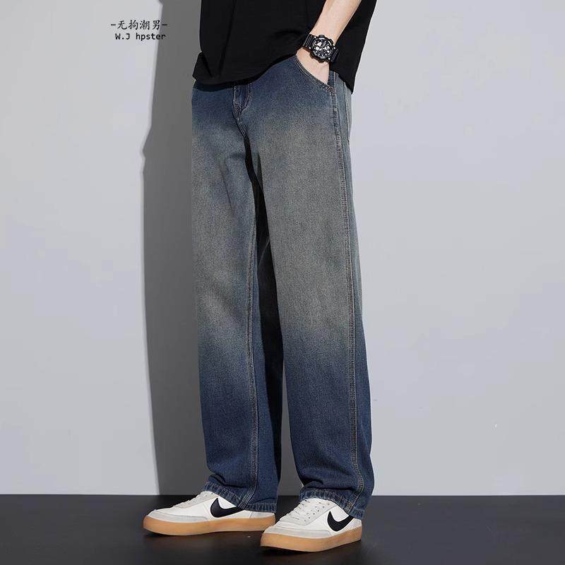it neith BIAS潮牌秋冬阔腿牛仔裤男直筒宽松渐变色复古做旧休闲