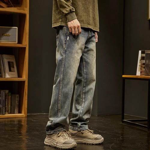it neith BIAS美式复古牛仔裤男士春秋季宽松大码潮牌直筒休闲裤
