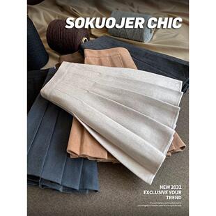 法国Rouje Dsyle百褶裙女加厚a字半身裙jk短裙气质美拉德毛呢裙子