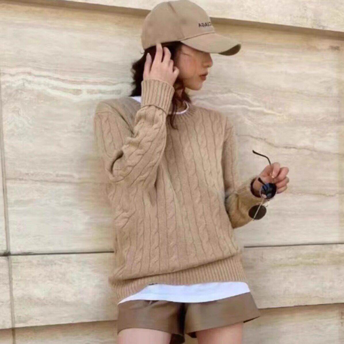 秋冬款山羊绒衫女圆领复古麻花套头毛衣高级感气质百搭打底羊毛衫