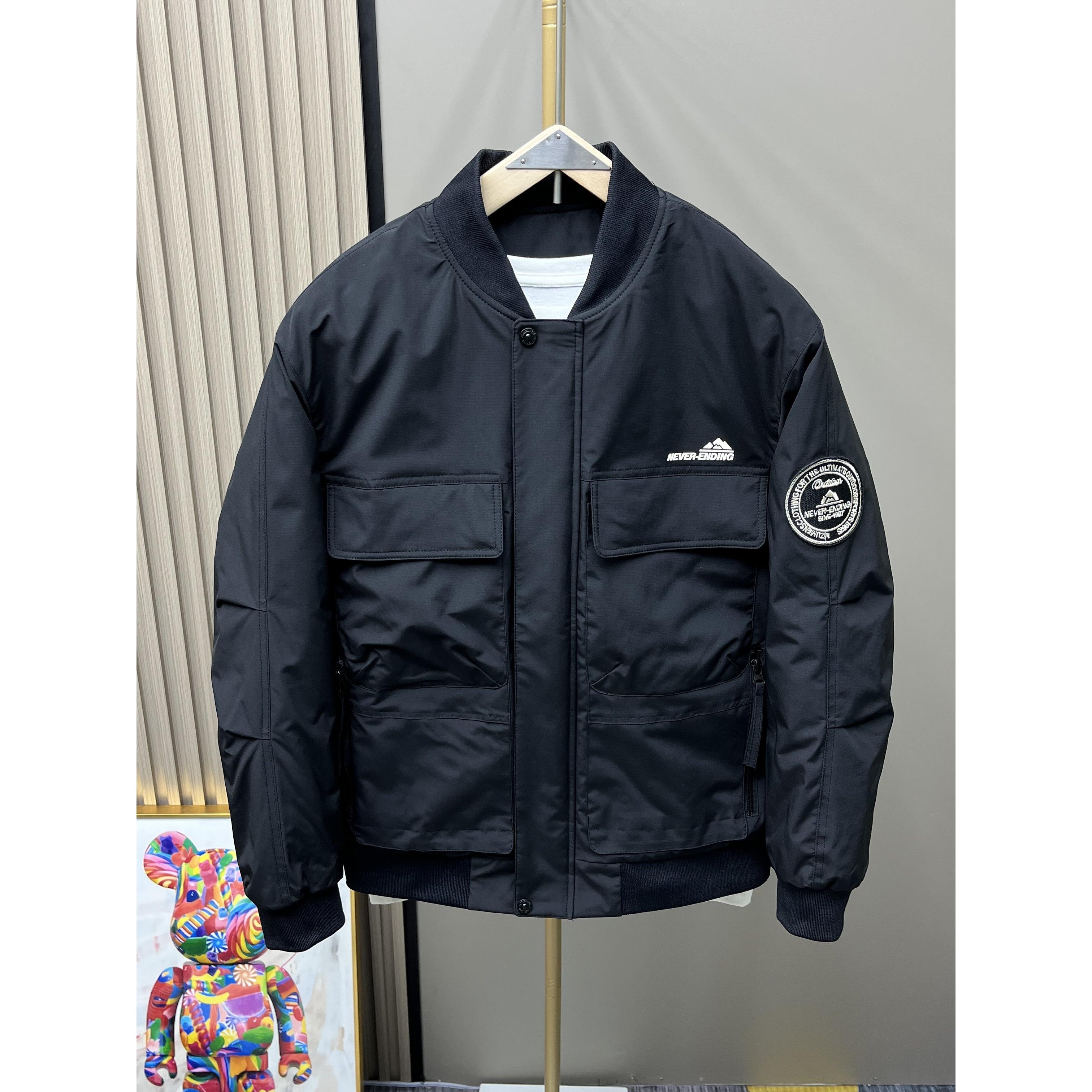 百尊高端多口袋棒球领羽绒棉服男潮流宽松薄棉外套休闲时尚夹克