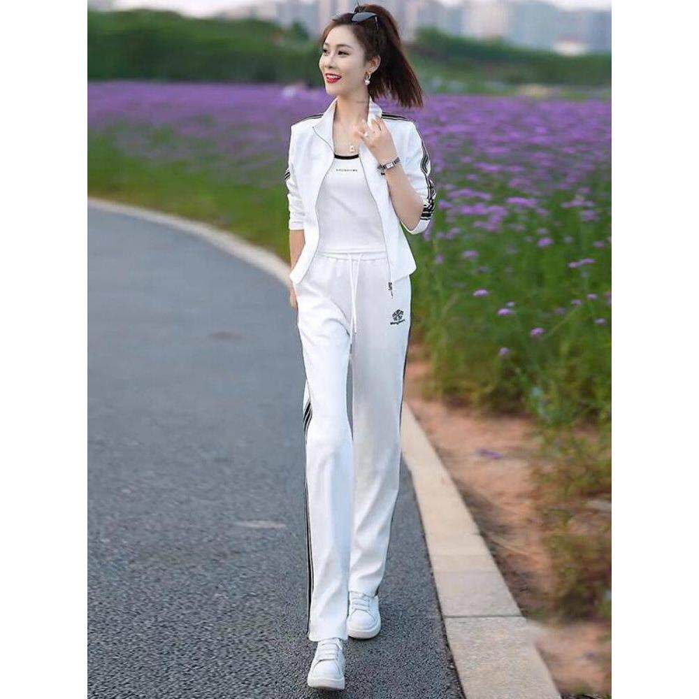 休闲运动套装女2025秋季新款时尚减龄气质拉炼开衫阔腿裤三件套