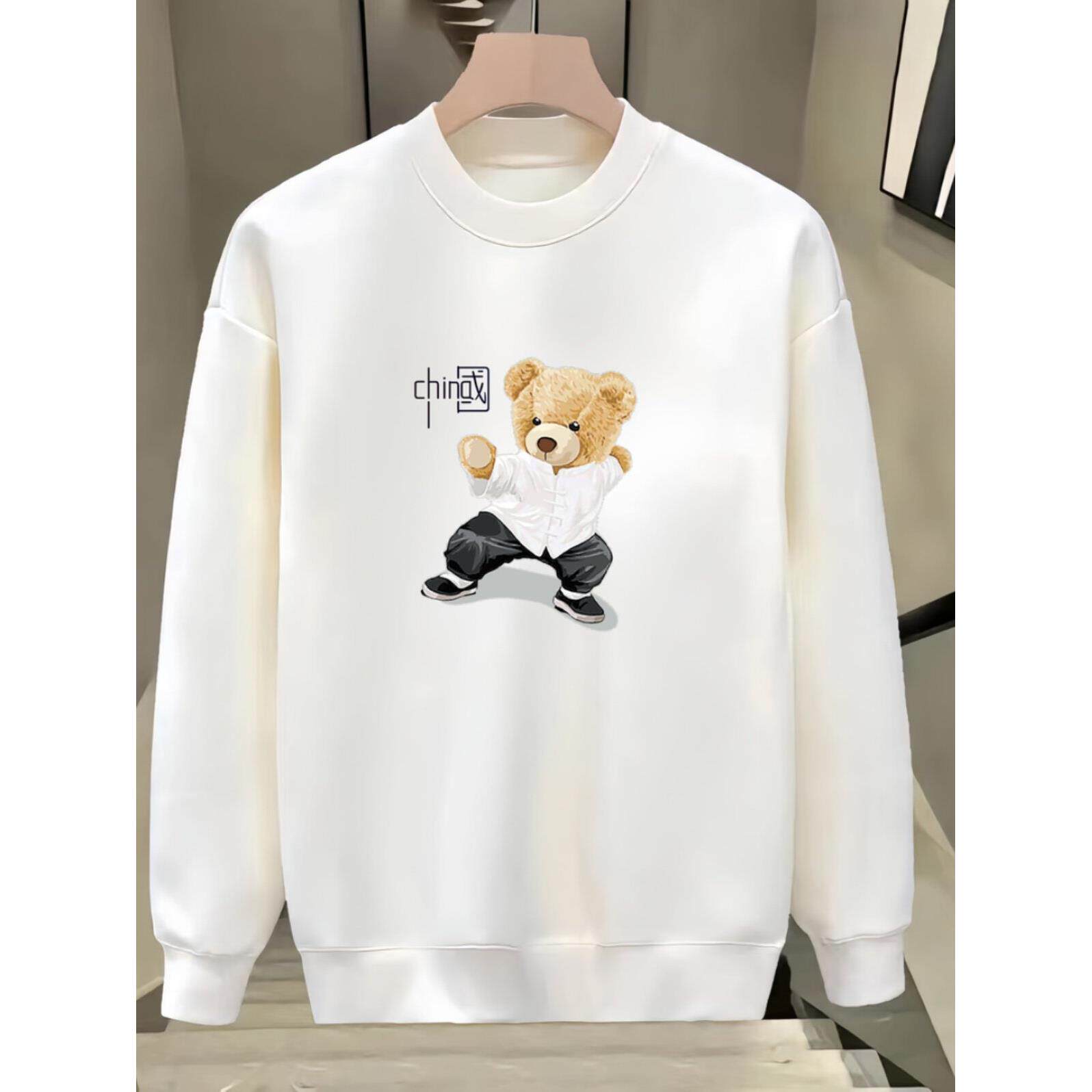 Home Daily 美式休闲运动风！秋冬休闲简约百搭情侣小熊印花卫衣