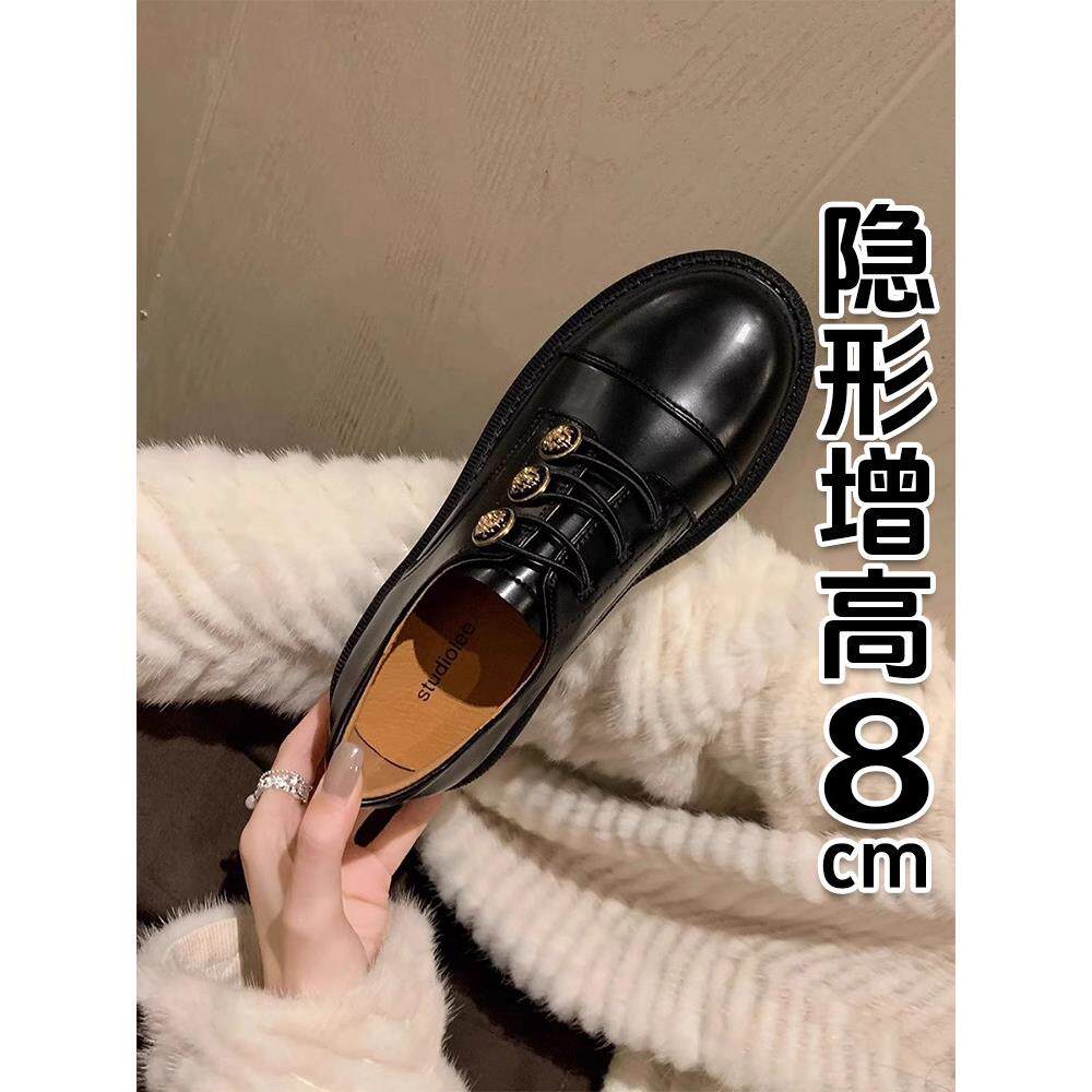 香港英伦风格女款小皮鞋金扣山茶花2025春秋季绣花覆古厚底厚跟乐