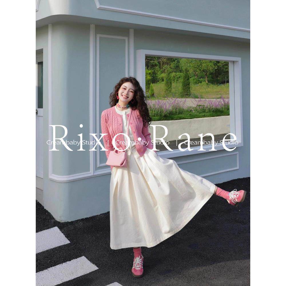 法国Rixo Rane ⭐粉色毛衣梨型身材白色百褶半身裙女大摆中长裙子