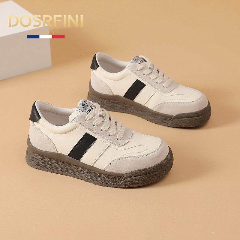 杜莎菲尼高端正品真皮德训鞋女百搭平底板鞋系带圆头休闲运动单鞋,女鞋,休闲板鞋,淘宝优惠券,粉丝福利购,淘宝优惠卷