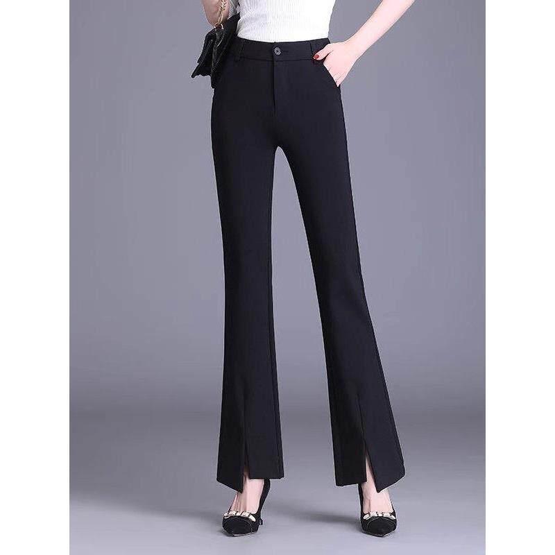 大码开叉微喇裤女2025春秋新款高腰显瘦直筒西装裤九分裤垂感长裤
