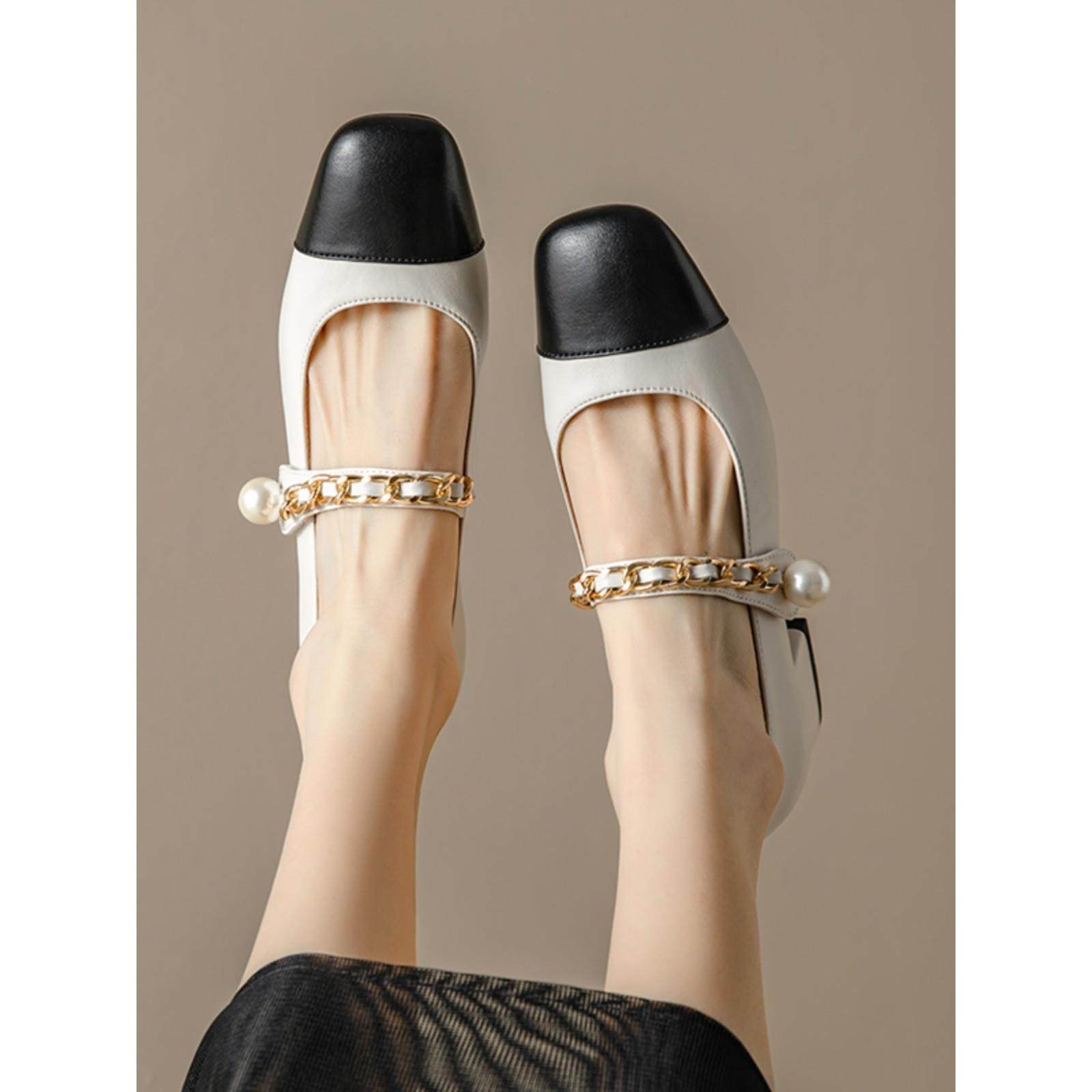 意大利~Raraente甜酷玛丽珍鞋拼色浅口小香风女鞋炼条羊皮单鞋,女鞋,玛丽珍鞋,淘宝优惠券,粉丝福利购,淘宝优惠卷