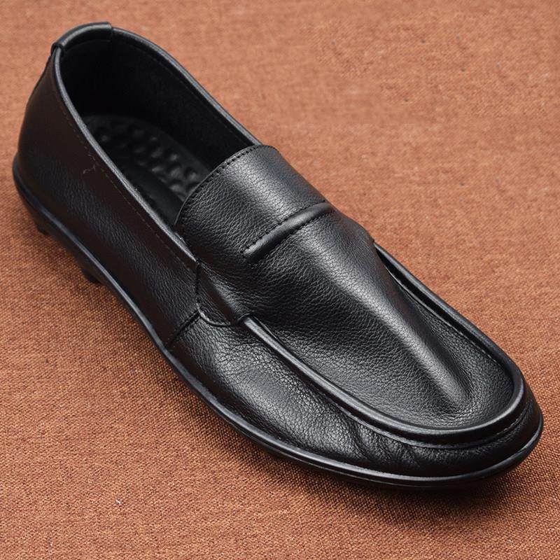 男鞋子秋冬新款潮真皮透气商务休闲皮鞋男款一脚蹬软底男士豆豆鞋