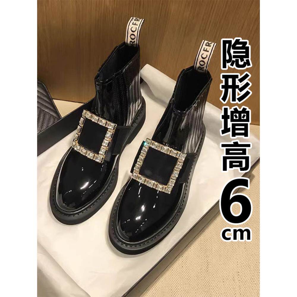 香港2025新款切尔西平底靴莱茵石方扣英伦风格靴子摩托车短靴女子
