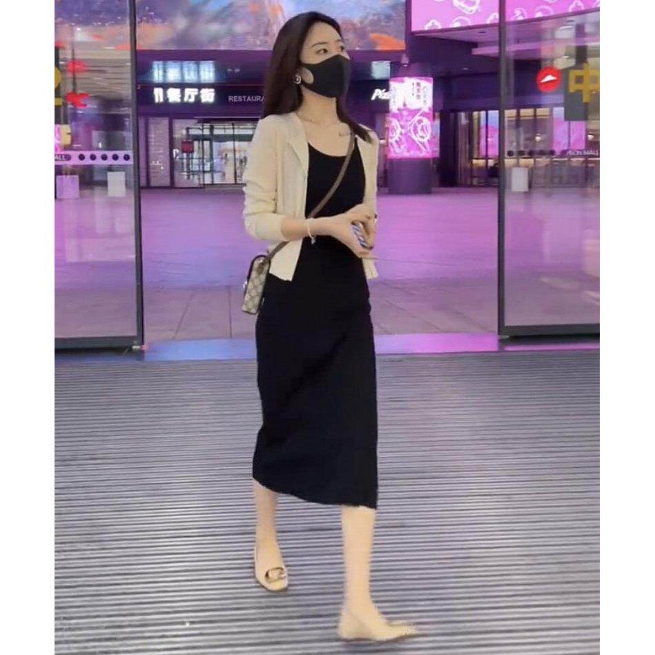 薄款针织开 衫吊带裙套装女2025夏季新款韩版显瘦气质中长版洋装