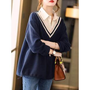 两件套运动衫 小时尚 2025新热门风格 风格 宽松衬 春秋季 欧洲站假女装