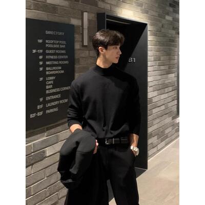 NASA潮牌德绒半高领打底衫男士春秋季百搭纯色宽松内搭长袖T恤男