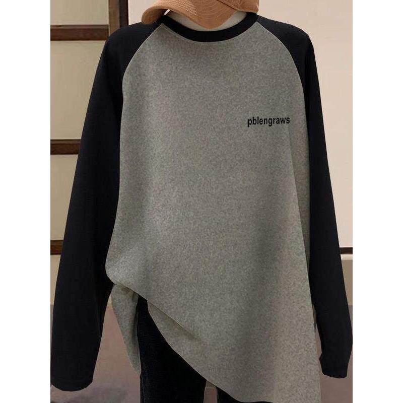 韩系中长款加厚插肩磨毛长袖t恤女打底衫遮屁股鲨鱼裤上衣春秋季