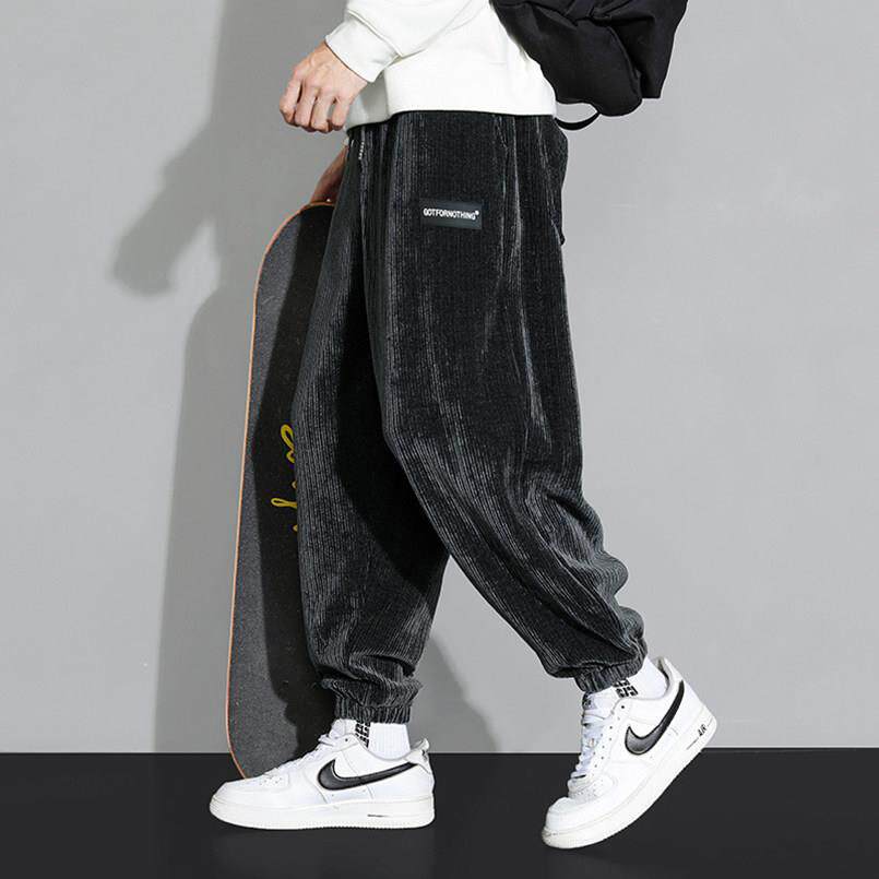 灯芯绒卫裤男秋冬季新款加绒宽松束脚运动裤子男美式潮流休闲 长
