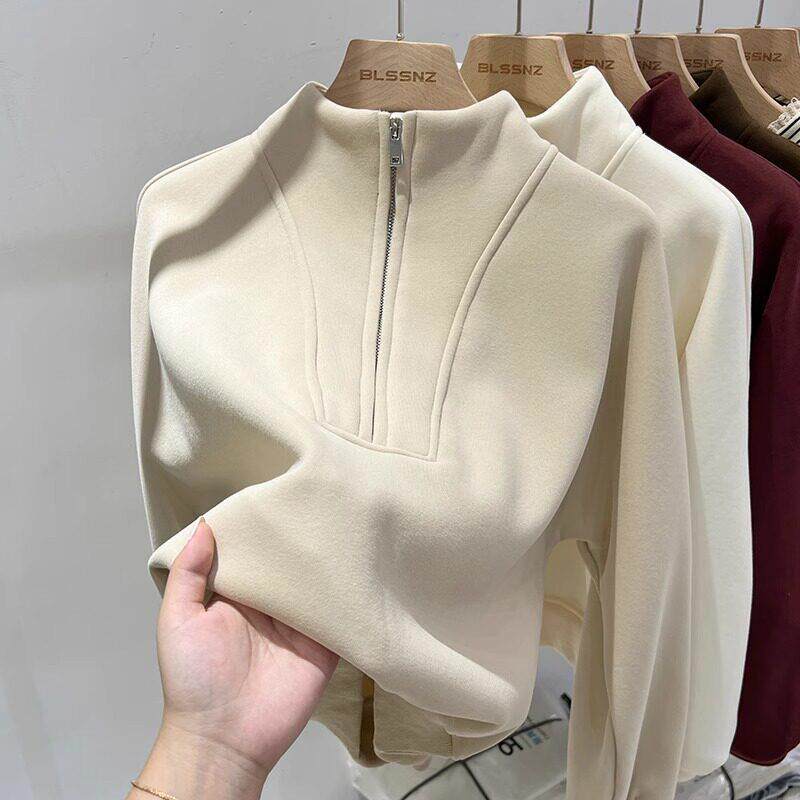 半高领加绒加厚卫衣女秋冬2025年新款爆款半拉链宽松显瘦外套上衣