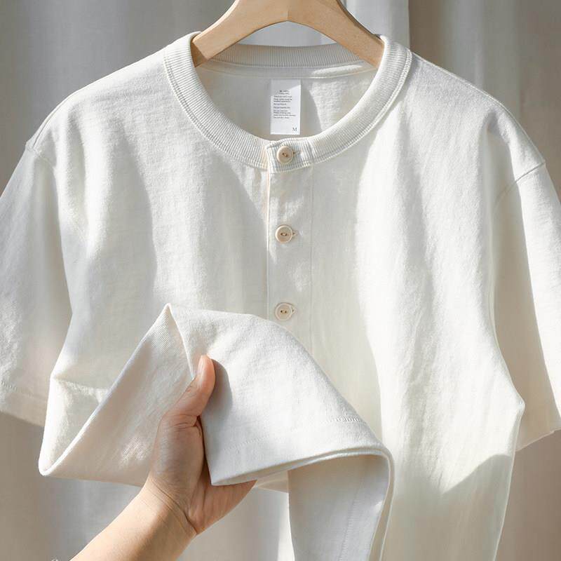 home daily 掌柜推荐~老客放心收！300g重磅纯棉亨利领短袖t恤男