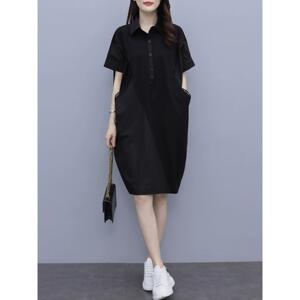 衬衫连衣裙女士2025年夏季新宽松大尺寸肥胖毫米显瘦优雅简单短袖