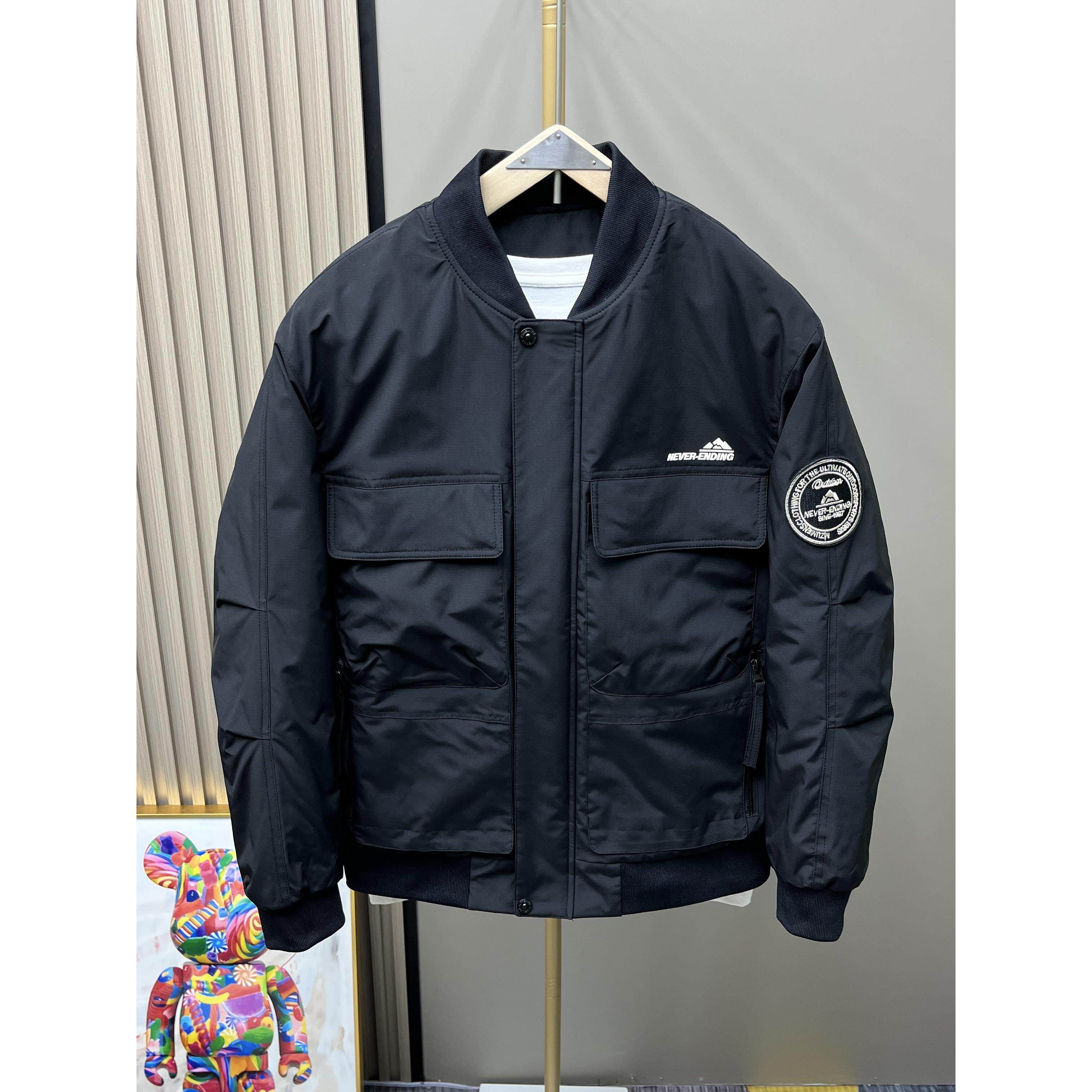 百尊高端多口袋棒球领羽绒棉服男潮流宽松薄棉外套休闲时尚夹克