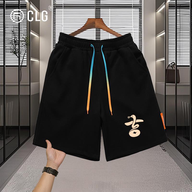 香港CLG潮牌美式短裤男夏季新款蛇年吉字印花宽松直筒休闲五分裤