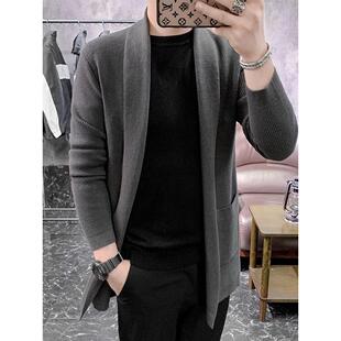 香港轻熟风男装针织开衫男春秋款潮流韩版毛衣外套中长款毛线风衣