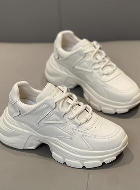 显瘦高级感！AD Hepburn 真皮老爹鞋女鞋轻便5.5cm厚底休闲小白鞋