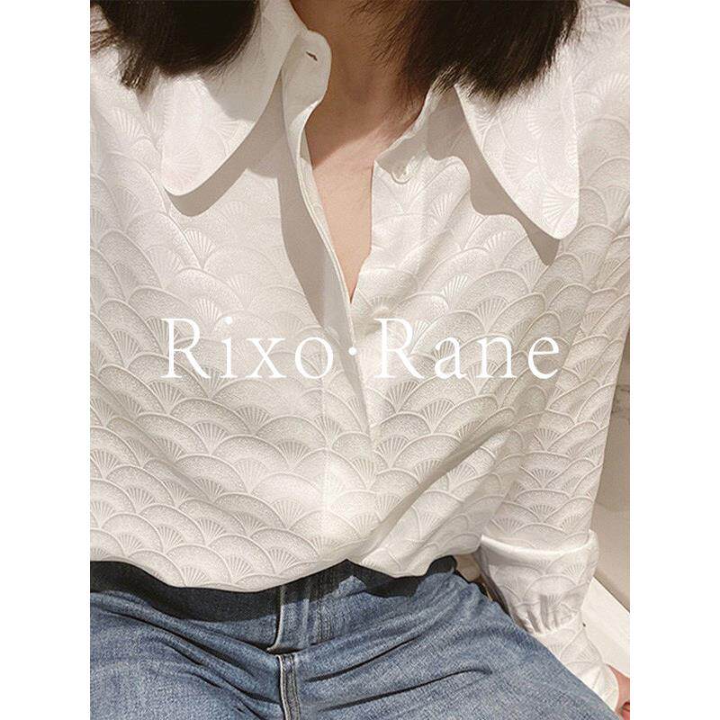 法国Rixo Rane 优雅女神推荐⭐气质扇子提花鱼鳞真丝衬衫女春夏秋