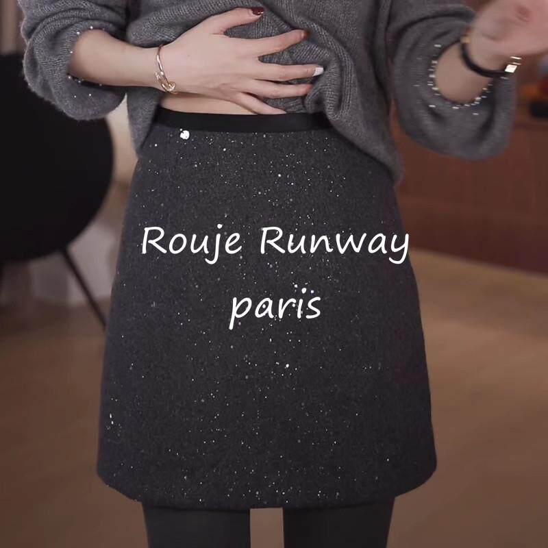 Rouje Runway韩系冬季闪闪半身裙女百搭A字显瘦包臀高级毛呢短裙