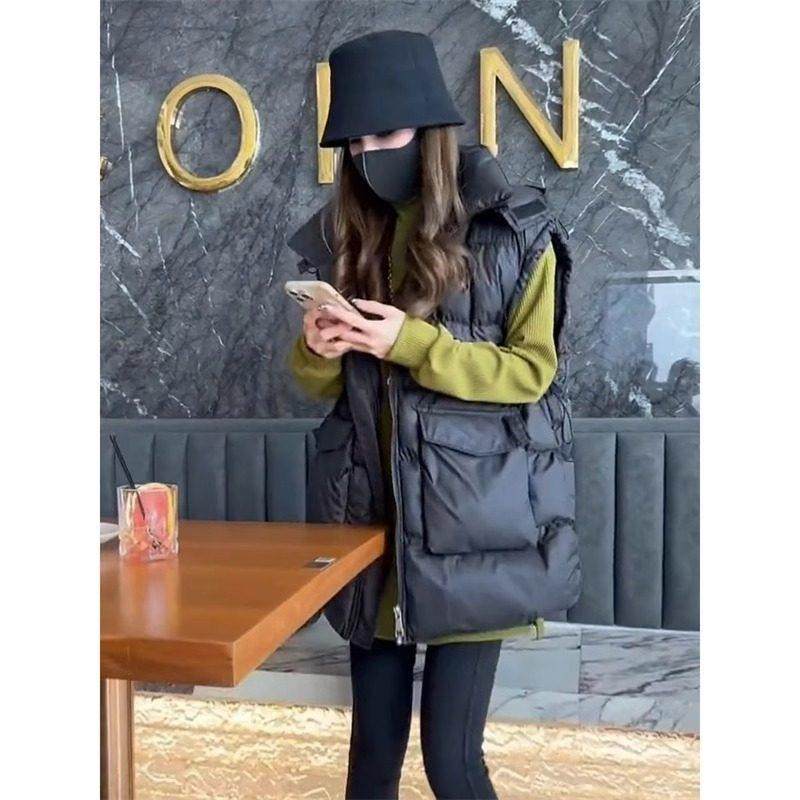 欧洲站连帽羽绒棉马甲女2025新款春秋冬季宽松小个子外搭马夹外套