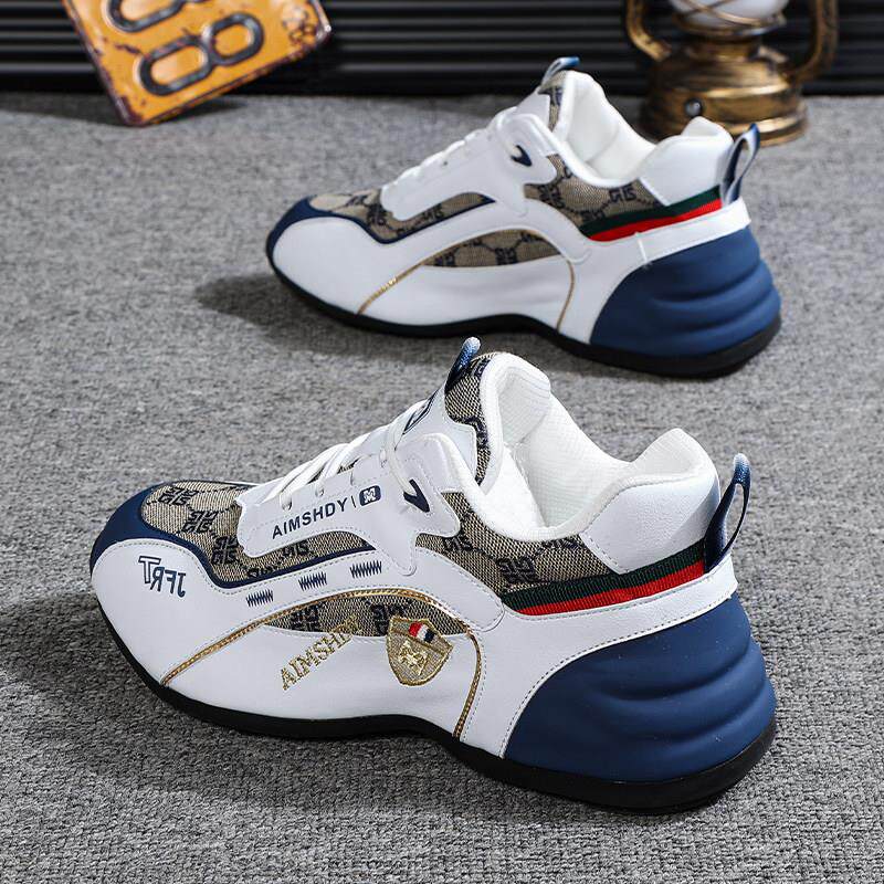 男鞋夏季透气2025新款真皮软底跑步休闲鞋防滑厚底增高运动老爹鞋