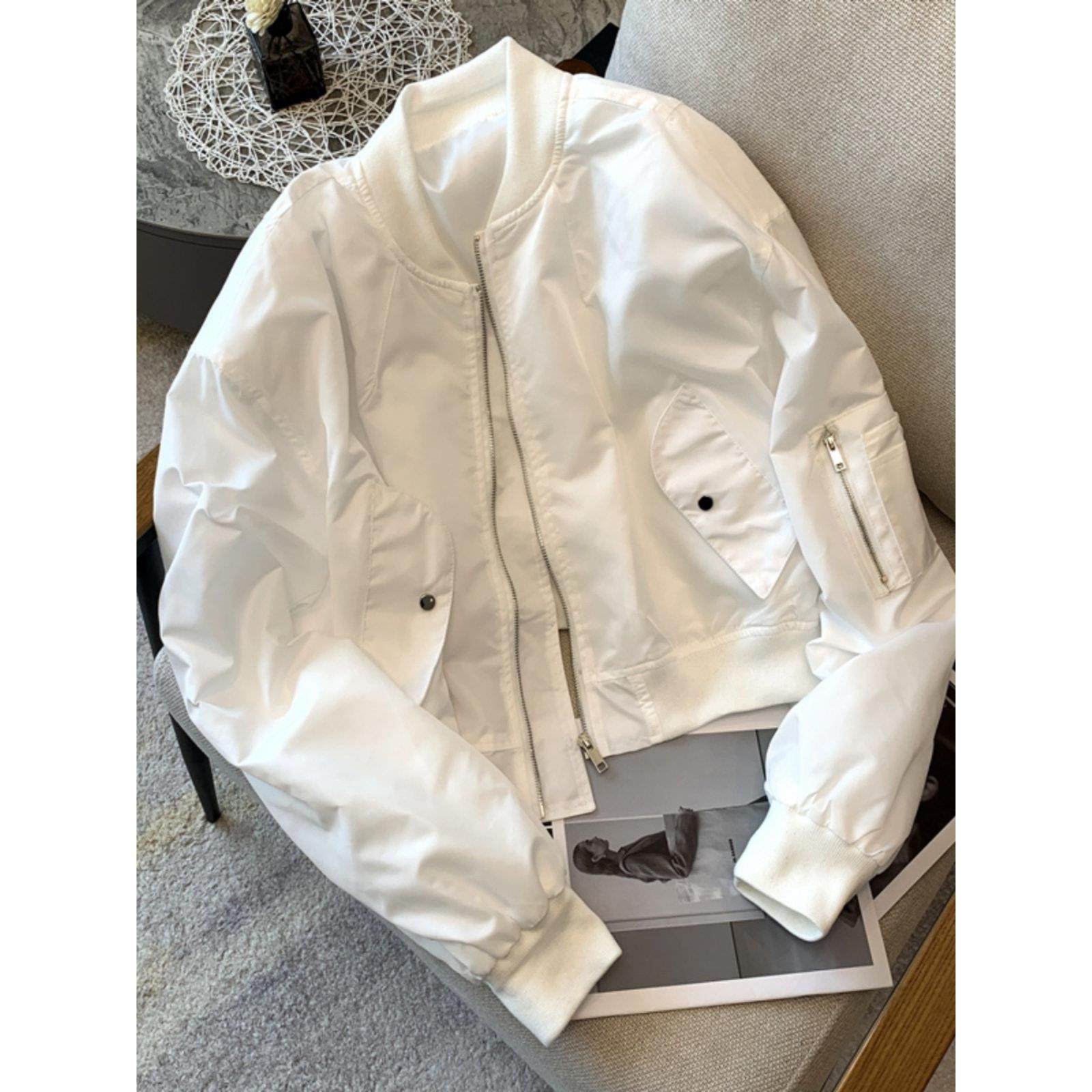 韩国时尚短款夹克外套女春秋新款休闲拉链开衫薄款白色棒球服上衣,女装/女士精品,短外套,淘宝优惠券,粉丝福利购,淘宝优惠卷