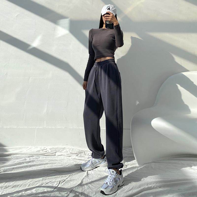 韩国运动裤女宽松直筒阔腿休闲卫裤春秋2025新款深灰小个子束脚裤,女装/女士精品,休闲裤,淘宝优惠券,粉丝福利购,淘宝优惠卷