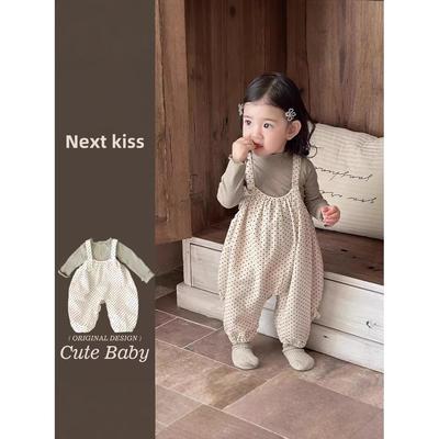 法国BADNUT宝宝套装2025春秋新款洋气波点背带裤婴儿可爱两件套