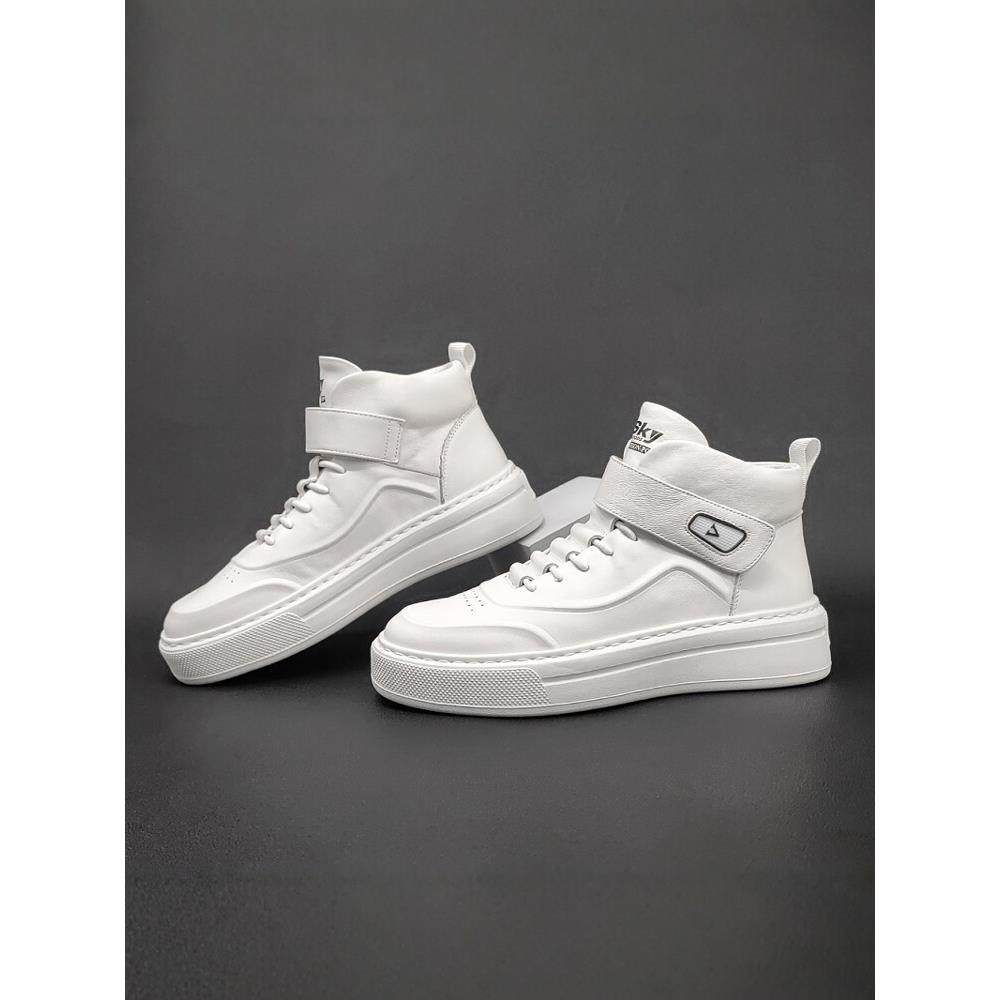 欧洲站男鞋冬季白色高帮鞋男增高2025新款板鞋男款加绒真皮休闲鞋