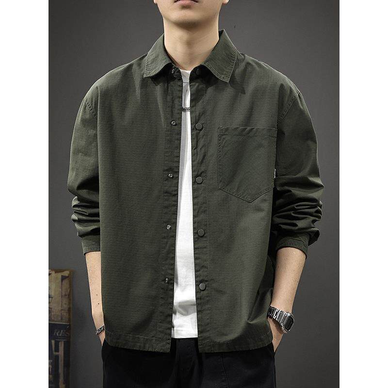 it neith BIAS潮牌秋季美式纯棉长袖衬衫男透气宽松大码工装外套