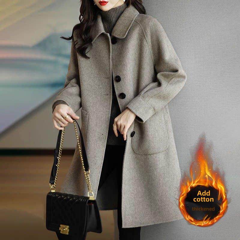 毛呢外套女秋冬加厚2025新款宽松中长款中年妈妈双面羊绒呢子大衣
