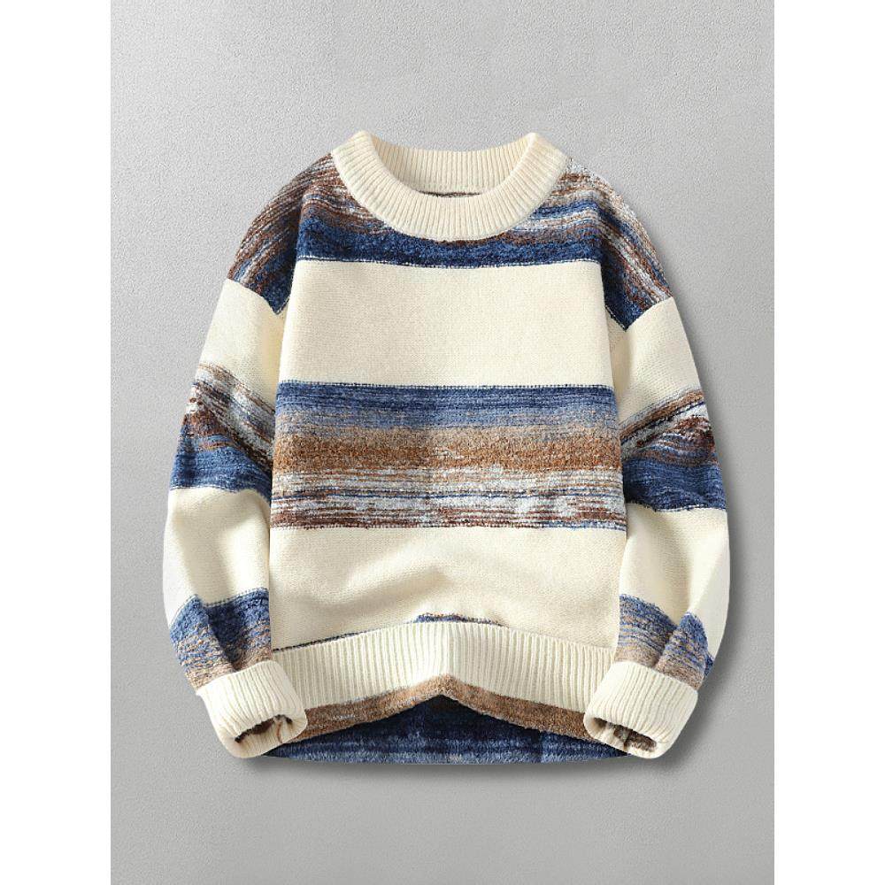 渐变条纹！让你的秋冬不再单调！秋条纹拼色套头圆领针织男毛衣,男装,秀禾服,淘宝优惠券,粉丝福利购,淘宝优惠卷