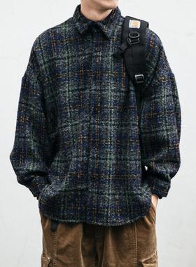 【日系覆古】Ander Jurnal春秋毛呢格子衬衫男士长袖百搭休闲外套