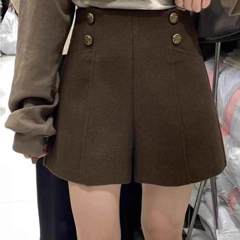 2025春秋新加厚毛呢短裤女显瘦百搭A字休闲裤大码高腰阔腿靴裤