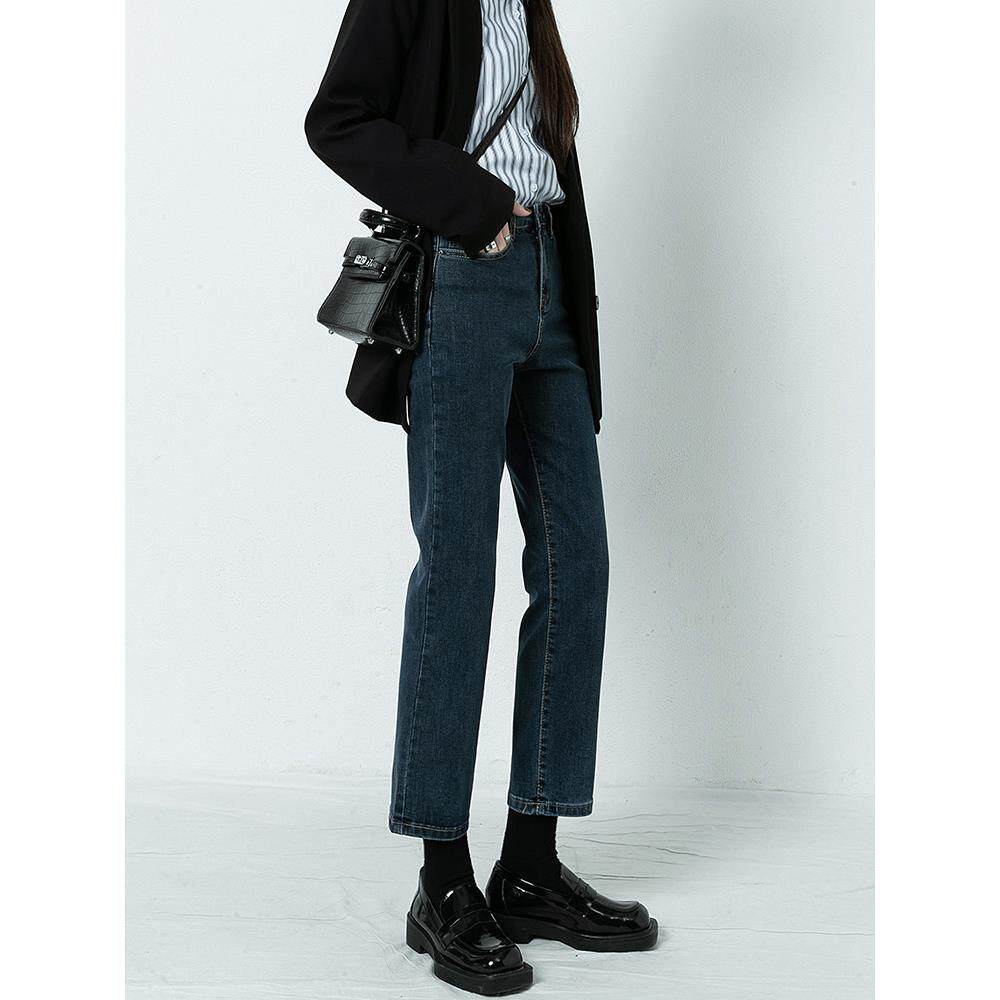 韩国蓝灰色牛仔裤女2025秋冬新款高腰显瘦小个子九分裤直筒烟管裤